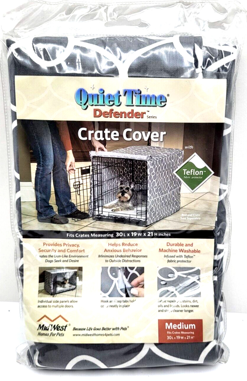 Quiet Time Defender Dog Crate Cover Teflon Gray White Geometric 30x19x21 NEW
